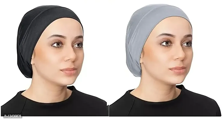 PAROPKAR Under Scarf Hijab Cap Under Caps for Turban Head Wraps Scarf Solid Colour Unisex Stretch Dreadlocks Tube Neck Gaiter Bandana face Mask (Black Grey)