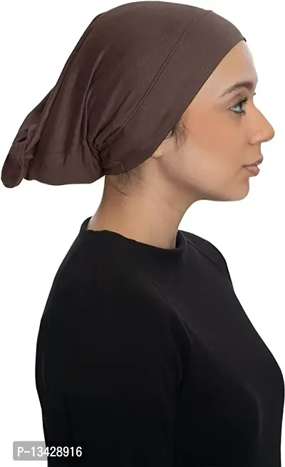 PAROPKAR Under Scarf Hijab Cap Under Caps for Turban Head Wraps Scarf Solid Colour Unisex Stretch Dreadlocks Tube Neck Gaiter Bandana face Mask (Brown)-thumb3