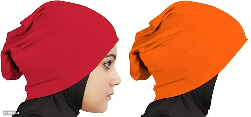 PAROPKAR Under Scarf Hijab Cap Under Caps for Turban Head Wraps Scarf Solid Colour Unisex Stretch Dreadlocks Tube Neck Gaiter Bandana face Mask (Orange Red)