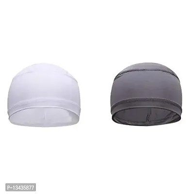 PAROPKAR Helmet Liner Skull Caps Sweat Wicking Cap Running Hats Cycling Skull Caps for Men and Women (Grey White)-thumb0