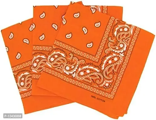 PAROPKAR 3 Pack Bandanas for Men & Women, Novelty Print Paisley Bandana Headband Scarf Handkerchiefs Wristband Cowboy Neckerchief Head Wrap Face Mask Gift Sets, (Orange)