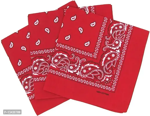 PAROPKAR 3 Pack Bandanas for Men & Women, Novelty Print Paisley Bandana Headband Scarf Handkerchiefs Wristband Cowboy Neckerchief Head Wrap Face Mask Gift Sets, (Red)