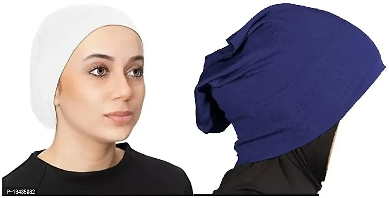 PAROPKAR Under Scarf Hijab Cap Under Caps for Turban Head Wraps Scarf Solid Colour Unisex Stretch Dreadlocks Tube Neck Gaiter Bandana face Mask (White Royal Blue)