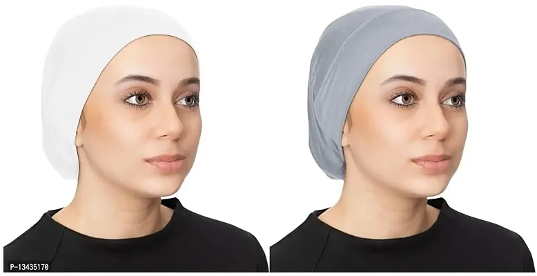 PAROPKAR Under Scarf Hijab Cap Under Caps for Turban Head Wraps Scarf Solid Colour Unisex Stretch Dreadlocks Tube Neck Gaiter Bandana face Mask (White Grey)