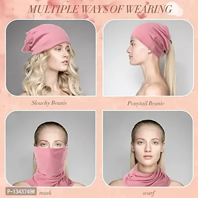 PAROPKAR Under Scarf Hijab Cap Under Caps for Turban Head Wraps Scarf Solid Colour Unisex Stretch Dreadlocks Tube Neck Gaiter Bandana face Mask (Pink Maroon)-thumb3