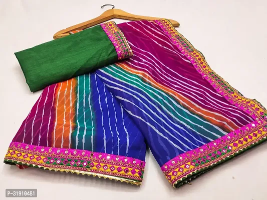 Elegant Multicoloured Georgette Leheria Saree with Blouse Piece-thumb0