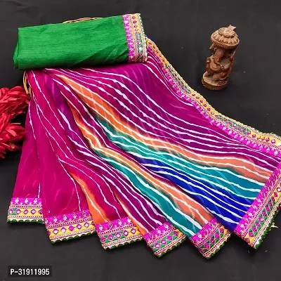 Elegant Multicoloured Georgette Leheria Saree with Blouse Piece-thumb0