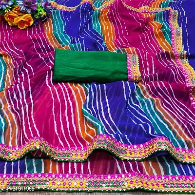 Elegant Multicoloured Georgette Leheria Saree with Blouse Piece-thumb2