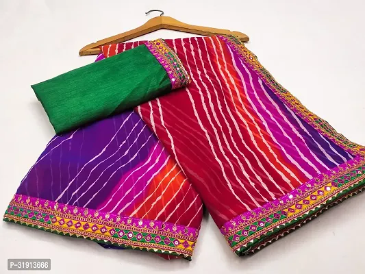 Elegant Multicoloured Georgette Leheria Saree with Blouse Piece-thumb0