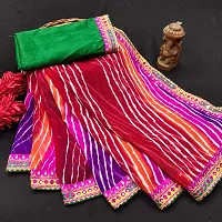 Elegant Multicoloured Georgette Leheria Saree with Blouse Piece-thumb1