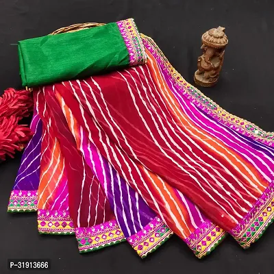 Elegant Multicoloured Georgette Leheria Saree with Blouse Piece-thumb2