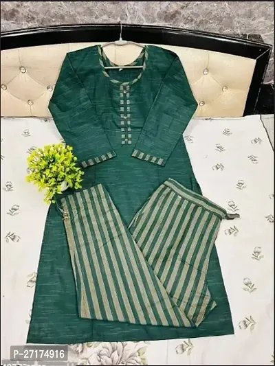 Beautiful Green Cotton Kurta Bottom Set For Women-thumb0