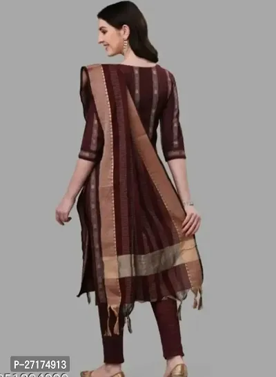 Beautiful Brown Cotton Kurta, Bottom And Dupatta Set For Women-thumb2