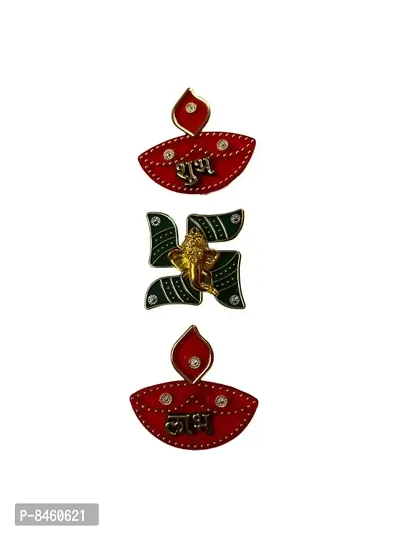 Handcrafted Diya Shape Shubh Labh Swastik Wall Sticker Door Entrance Stickers  Diwali Decoration Item-thumb0