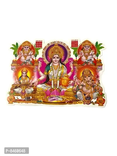 Lord Ganesha with Goddess Saraswati and Lakshmi Maa Religious Waterproof Vinyl Sticker Poster-thumb0