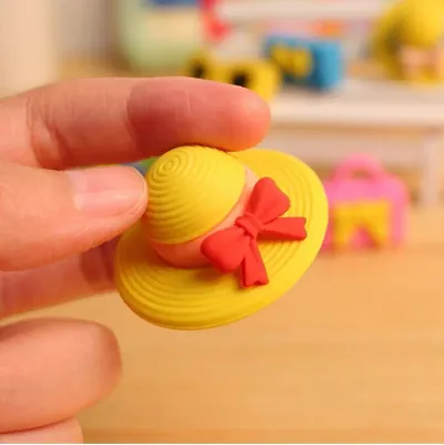 (Pack of 1) 3D Cute Girls Hat Shape Rubber Pencil Erasers