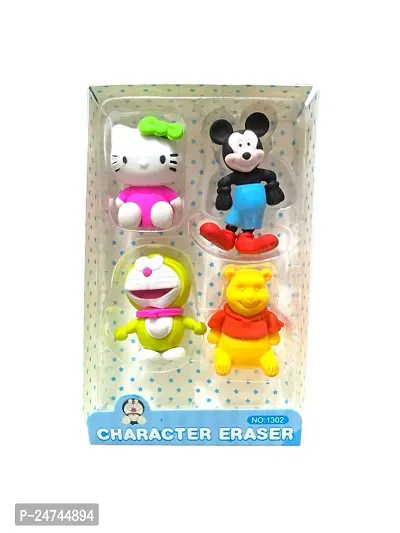 Mickey and Doraemon Erasers Pack of 4 Pencil Eraser Set Stationery for Kids Easy to Carry in Pencil Box | Children Love to Use Erasers-thumb0