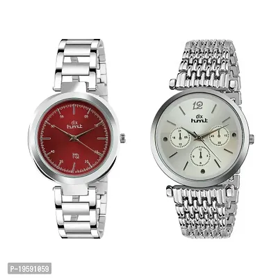 dlx hmt Women Watch Casual Dress Analog Quartz Wrist Watches Stainless Steel Watch (Silver, Pack of 2)