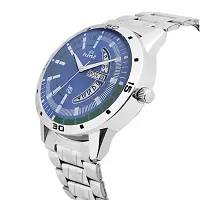 DLX Hmt Fashion Stainless Steel Case | Luxury Analog Watch | Classic Day and Date Dial |Stainless Steel Scratch Proof Watch for Men (Blue::Silver)-thumb1