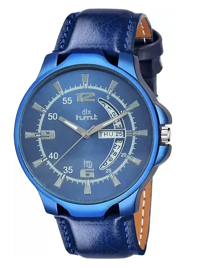 dlx hmt Collection Analog Watch for Men's, Leather Strap Band Analogue Watch,Men's Wrist Watch for Men's (Blue)