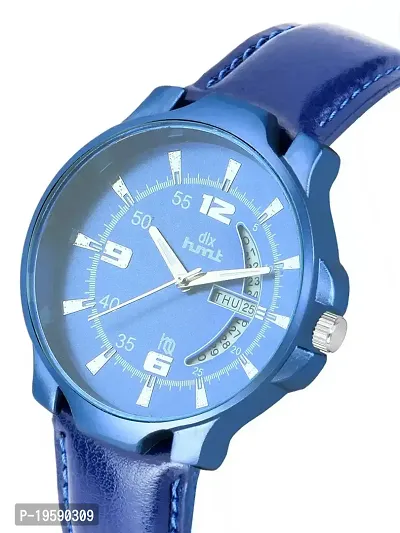 dlx hmt Men Analog Watch, Leather Strap Mechanical Watch with Date  Day, Men Wrist Watch (Blue)-thumb2