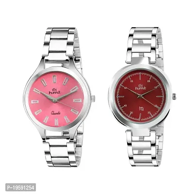 dlx hmt Women Watch Casual Dress Analog Luxury Quartz Wrist Watches Stainless Steel Watch (Silver, Set of 2)