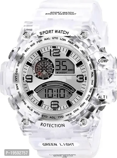 dlx hmt Transparent Strap Watch Heavy Quality Digital Alarm Shockproof Multi-Functional Automatic (White)