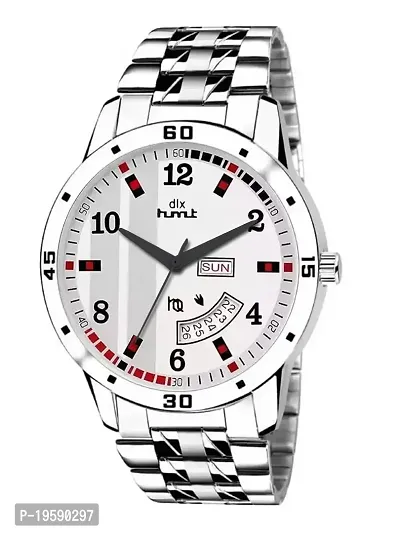 DLX Hmt Fashion Stainless Steel Case | Luxury Analog Watch | Classic Day and Date Dial |Stainless Steel Scratch Proof Watch for Men (White)
