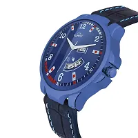 Dlx Hmt Classic Day and Date Dial with Leather Strap Analog Quartz Leather Watch for Men (Blue)-thumb1