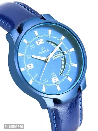 dlx hmt Men Analog Watch, Leather Strap Mechanical Watch with Date  Day, Men Wrist Watch (Blue)-thumb3