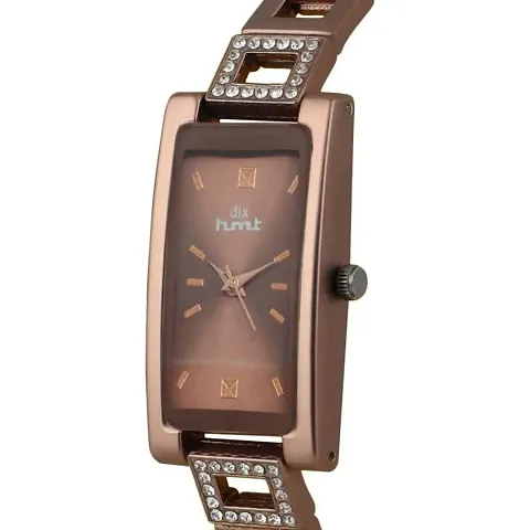 dlx hmt Women Watch, Stainless Steel Rectangle Dial Watch Band Analogue Watch, Ladies Wrist Watch (Brown)
