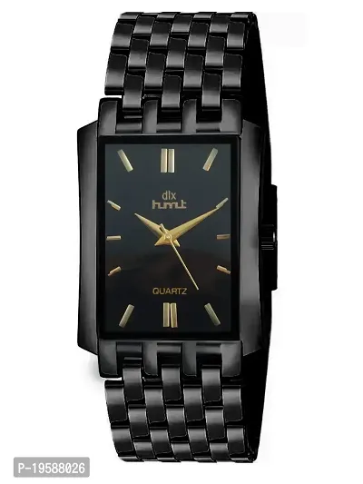 dlx hmt Men Analog Watch, Stainless Steel Rectangle Dial Watch, Men's Wrist Watch (Black)