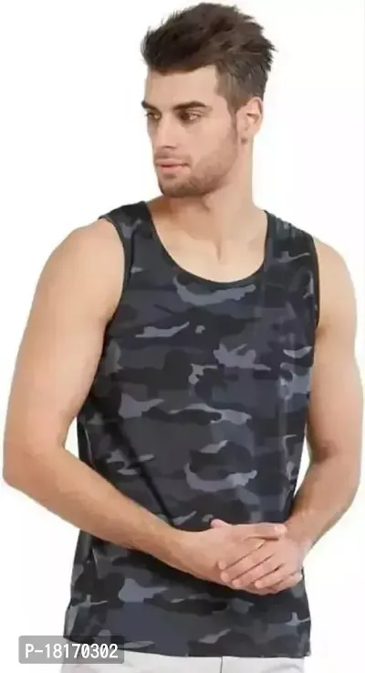 Stylish Multicoloured Lycra Printed Basic Vest For Men-thumb0