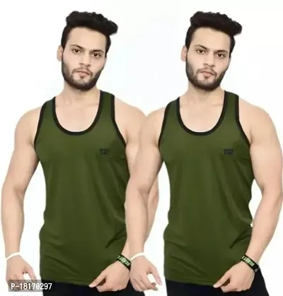 Stylish Olive Polyester Solid Basic Vest For Men Pack Of 2-thumb0