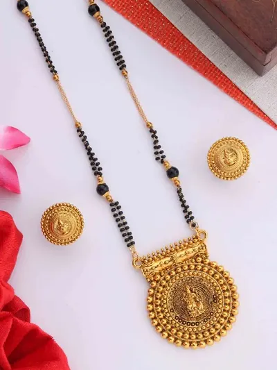 Trendy Alloy Golden Mangalsutra with Earrings