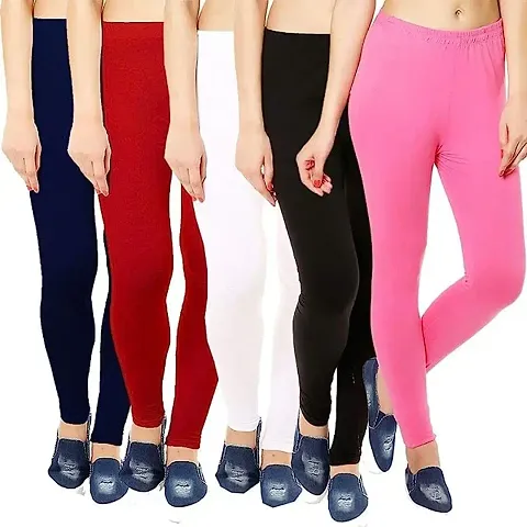 Stylish Cotton Solid Leggings for Women Pack of 5