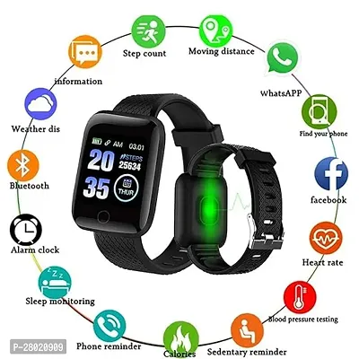 ID116 Plus Smart Bracelet Fitness Tracker Color Screen Smartwatch Heart Rate Blood Pressure Pedometer Sleep Monitor (Black)