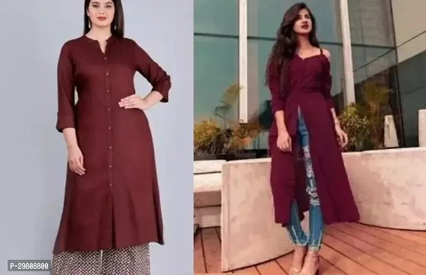 Elegant Maroon Cotton Solid Kurta For Women- Combo Of 2