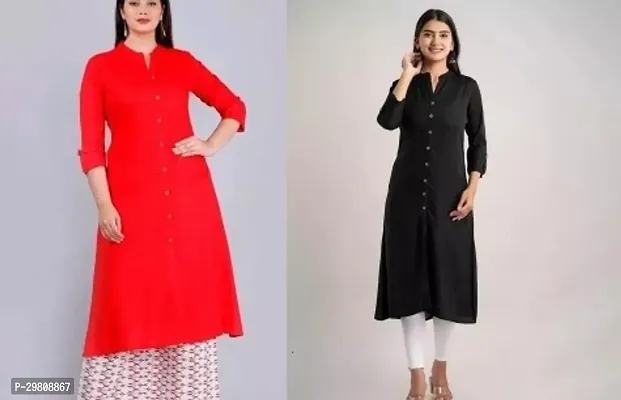 Elegant Cotton Solid Kurta For Women- Combo Of 2-thumb0