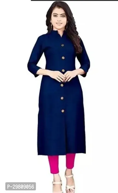 Elegant Navy Blue Cotton Solid Kurta For Women-thumb0