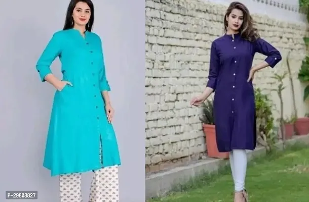 Elegant Cotton Solid Kurta For Women- Combo Of 2-thumb0