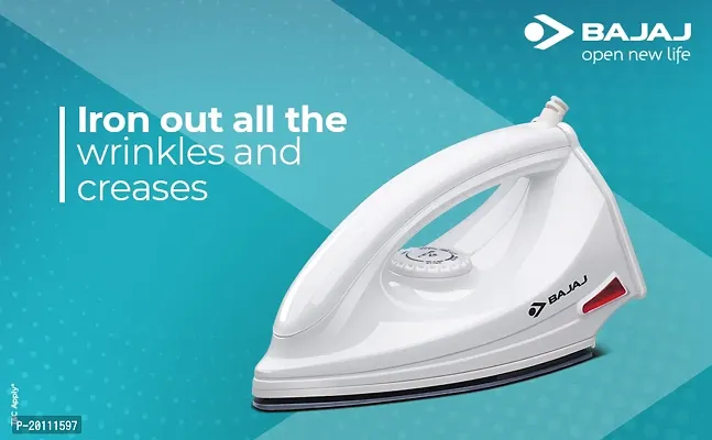 Bajaj DX-6 1000W Dry Iron with Advance Soleplate and Anti-bacterial German Coating Technology, White-thumb0