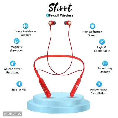 One 3 Shoot Wireless Bluetooth Neckband in Ear with Mic, 32 hrs Continuous Playtime, Fully Charged in 1 hr with 300 mAh Battery Capacity - Bluetooth Headphone (Red) (Charging cable not included)-thumb0