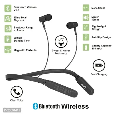 One 3 Pulzz Wireless Bluetooth Neckband in Ear with Mic, 18 hrs Continuous Playtime, Fully Charged in 1 hr with 150 mAh Battery Capacity - Bluetooth Headphone