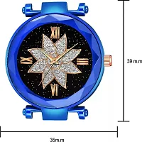 HD SALES Flower Desing Black dial Blue Maganet Strap for Girl Wrist Analog Watch-thumb3