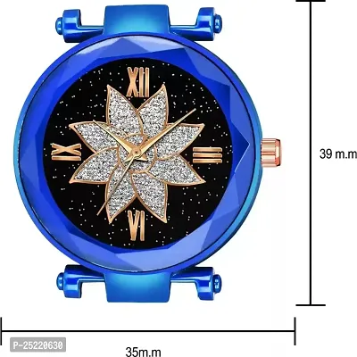 HD SALES Flower Desing Black dial Blue Maganet Strap for Girl Wrist Analog Watch-thumb4