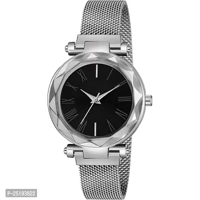 HD SALES Fashion Black Color Roman Digit dial Silver Maganet Strap Girl Watch-thumb0