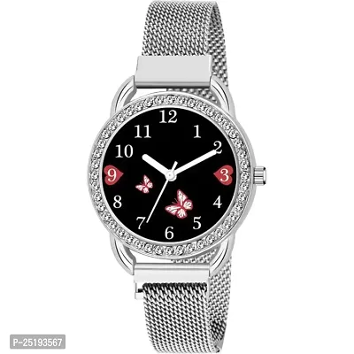 HD SALES Black Batterfly Dial Silver Maganet Strap Watch for Girl Analog Watch