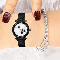 HD SALES Fashion Black Flower White Dial Black Case with Black Maganet Strap for Girl Analog Watch-thumb2