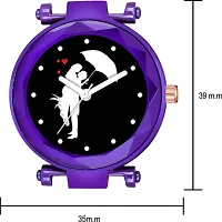 HD SALES Black Dial Couple Chhatari Designer Purple maganet Strap Watch for Girl Analog Watch-thumb3